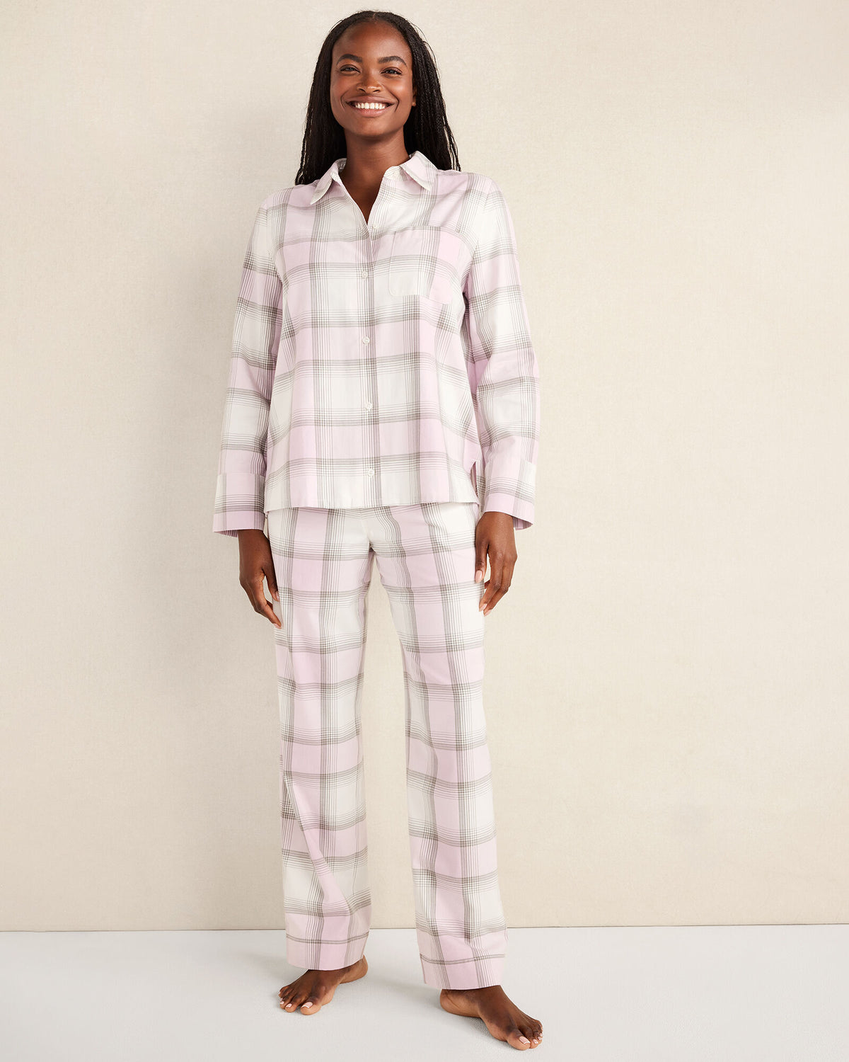 Talbots LIGHTWEIGHT FLANNEL FROSTED PLAID PAJAMA TOP