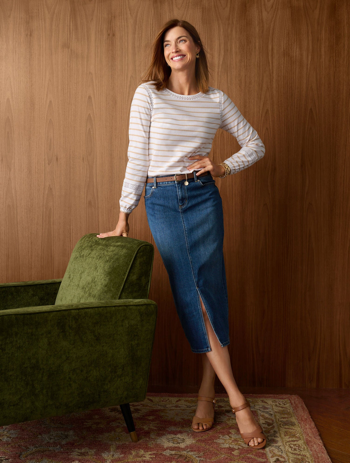 Talbots DENIM MIDI SKIRT - MIRAMAR WASH