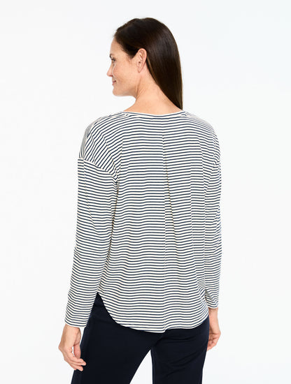 Talbots RIBBED CREWNECK TEE - CHERISH STRIPE