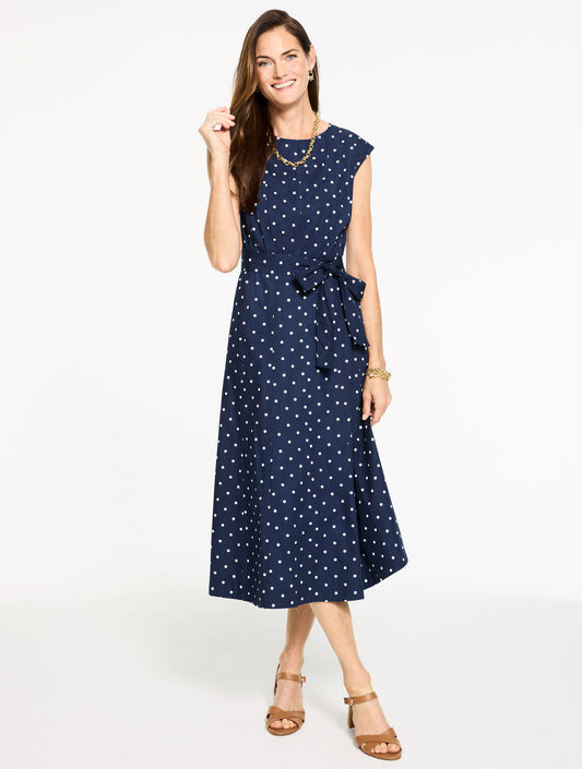 Talbots CAP SLEEVE POPLIN FIT & FLARE DRESS - GARDEN DOT