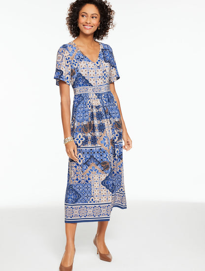 Talbots SHORT SLEEVE FIT & FLARE DRESS - CASABLANCA