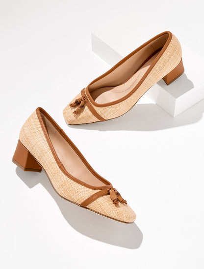 Talbots SIENNA BAMBOO RAFFIA BLOCK HEEL PUMPS