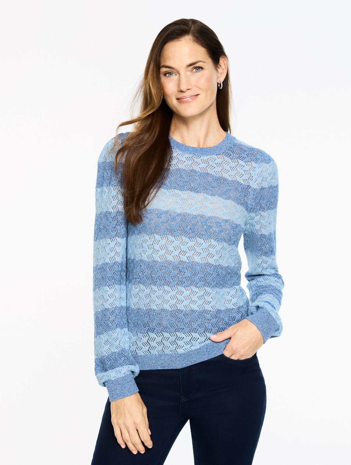 Talbots TEXTURE STITCH CREWNECK SWEATER - STRIPE