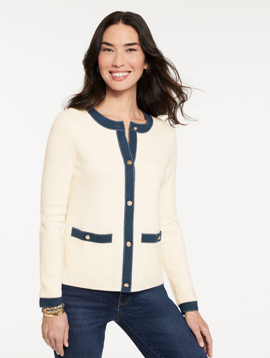 Talbots DENIM TRIM CARDIGAN