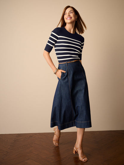 Talbots ELBOW SLEEVE RIBBED CREWNECK SWEATER - STRIPE