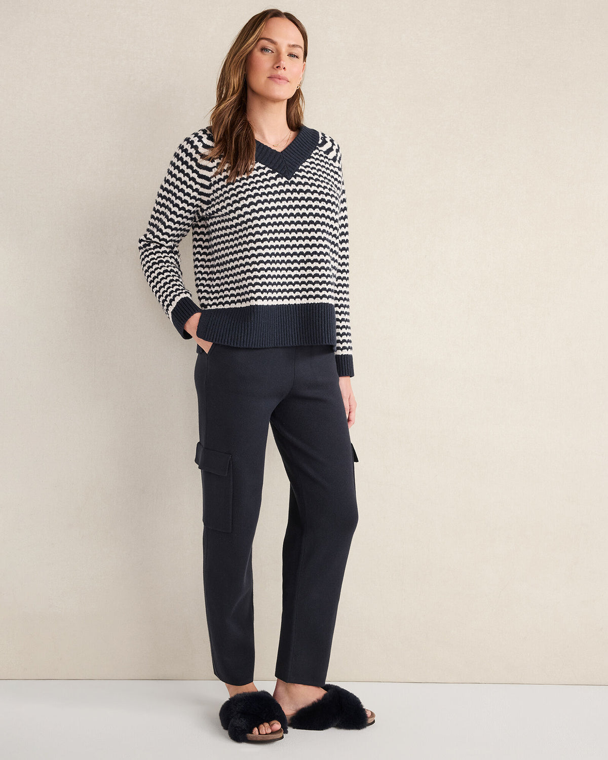 Talbots ORGANIC COTTON BLEND TWO-TONE V-NECK SWEATER
