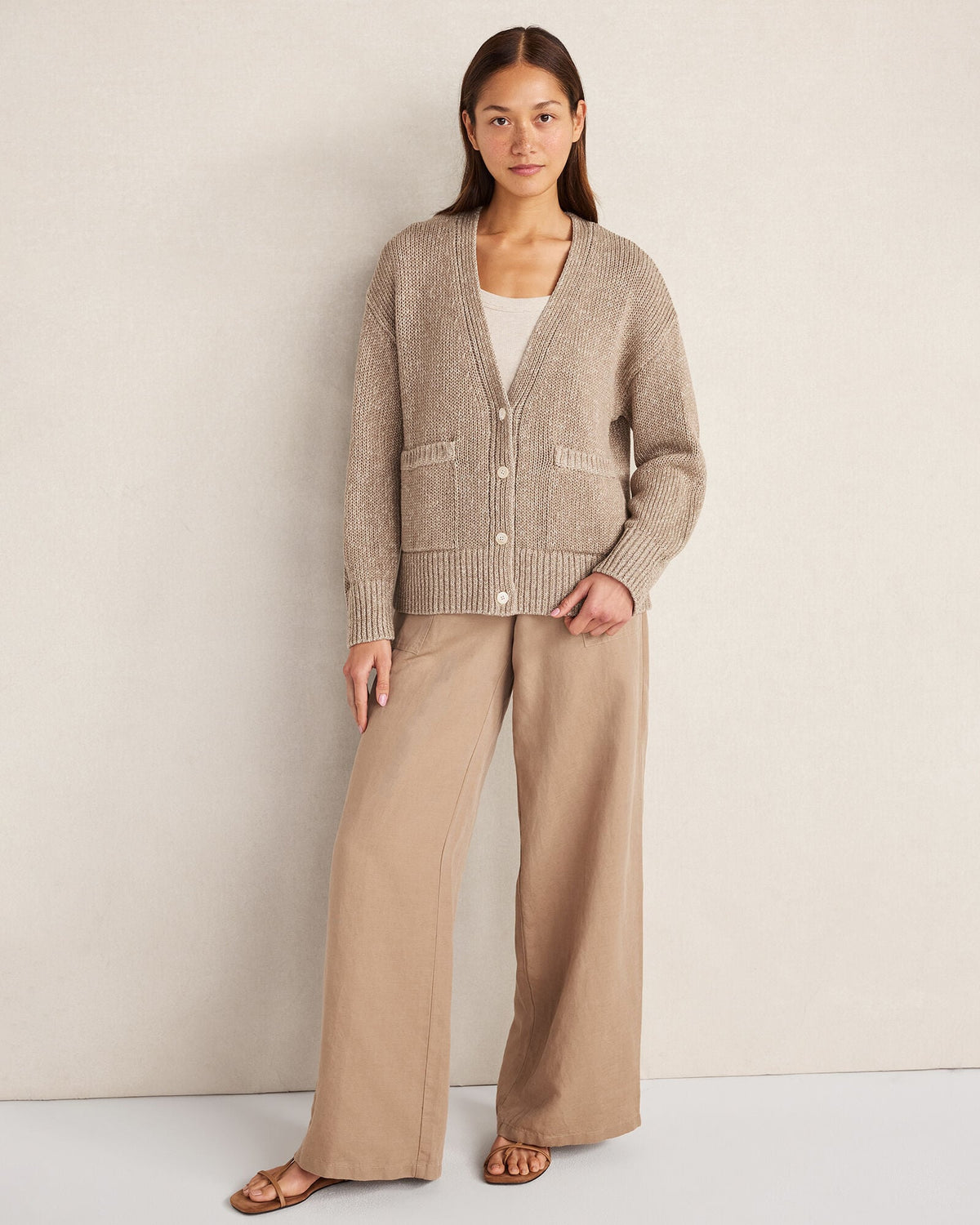 Talbots ORGANIC COTTON LINEN PLAITED V-NECK CARDIGAN