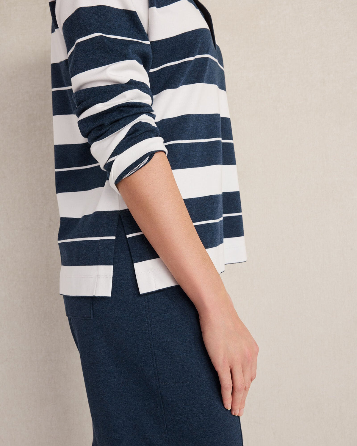 Talbots ORGANIC COTTON INTERLOCK STRIPE JOHNNY COLLAR TOP