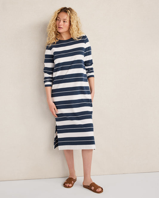 Talbots ORGANIC COTTON INTERLOCK STRIPE MIDI DRESS